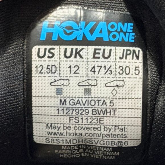 Hoka One One Gaviota 5 Mens 12.5D Running Black White Sneaker Shoes main image 5